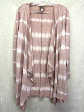 Knox Rose Long Tunic Open Front Light Sweater Peach/Cream Tie Dye Boho Sz M #b